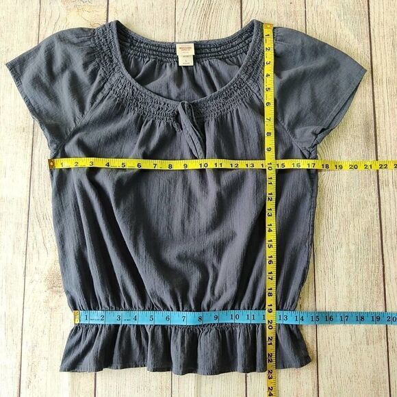 Mossimo navy tie front peasant top with elastic waist sz L - Picture 6 of 8
